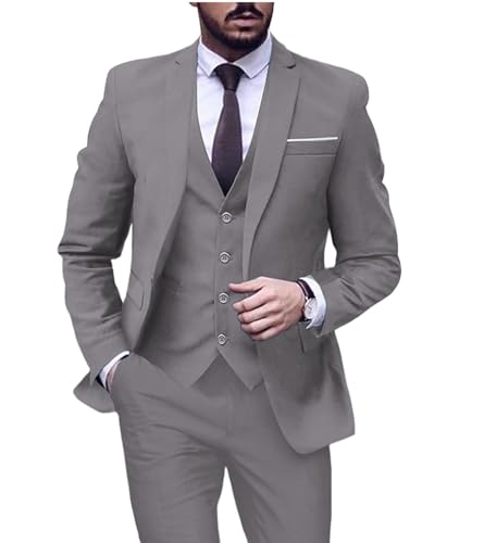 Men's Suits 3 Piece Slim Fit Suit Set,one Button Business Tuxedo Wedding Solid Blazer Jacket Vest Pants