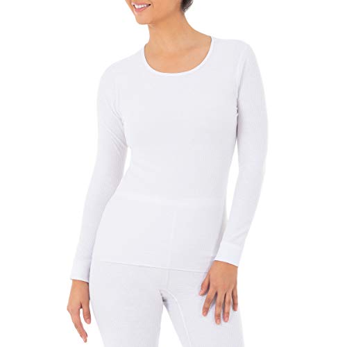 Fruit of the Loom Women's Micro Waffle Thermal Crew Top, White, Medium