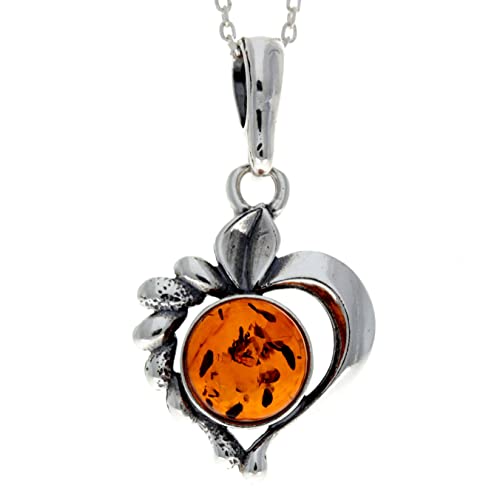 Genuine Baltic Amber & Sterling Silver Heart Pendant without Chain - 1626