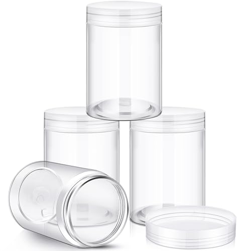 Image of Patelai 4 Pcs Plastic Jars Wide Mouth with Lids,10 Ounce,Clear | Travel Size for Creams Oils, Clear Round Storage Cosmetics Containers, Leak Proof Screw on Lids for Makeup Beauty DIY