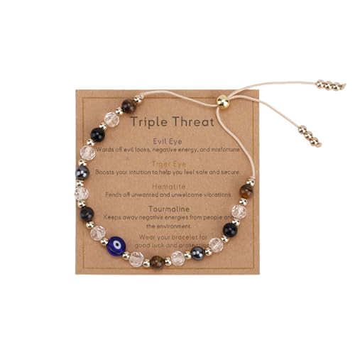 Mikovivi Evil Eye Bracelet for Women Crystal Black Tourmaline Bracelet Triple Protection Good Luck Jewelry for Men Women Christmas Birthday Gift