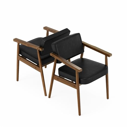 La Mejor Recopilación de Silla Eames Con Brazos que puedes comprar esta semana. 42 FurnitureR Juego 2 Sillas Comedor Modernas Mediados Siglo, Sillones Retro Madera y Piel Sintética, Sillón Lounge, Cómodas Sillas Lectura para Espacios Pequeños Negro
