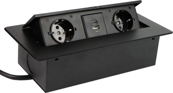 Kombibox - Ciabatta da incasso con 2 prese e USB e USB-C con cavo da 3 metri (nero)