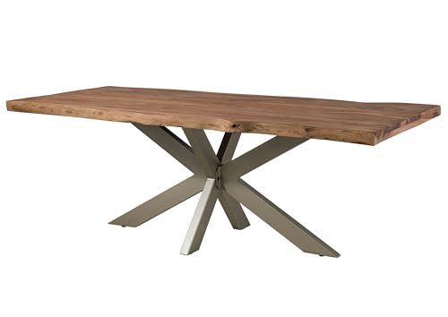 MASSIVMOEBEL24.DE Freeform 5 Tavolo da Pranzo in Legno di sheesham - decapato/Grigio - Gambe ad X Antracite Matt 220x100