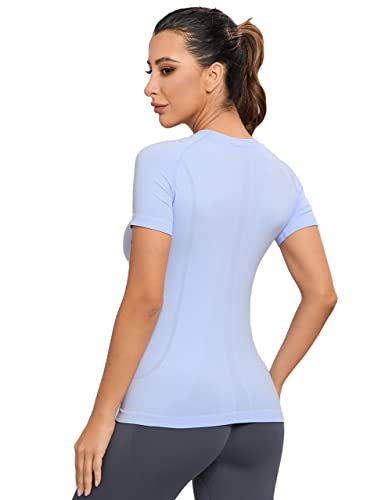 Image of MathCat Seamless Workout Tops for Women, Short Sleeve Compression Athletic Shirts Soft Yoga Gym Tops XS-XL