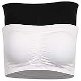DD DEMOISELLE Bandeau Bra, Strapless Bras for Women Tube Tops for Women Bandeau Bra with Support, 2-Pack Black White L