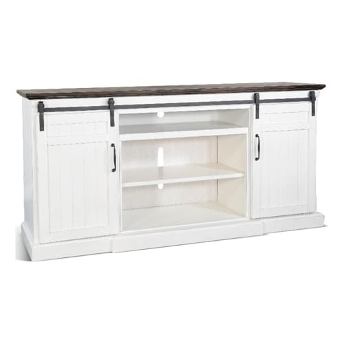 Sunny Designs Carriage House 78' White TV Console with Barn Doors