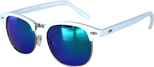 Retro Classic Sunglasses Metal Half Frame With Colored Lens Uv 400 (White-Blue-Green-Mirr, Colored)