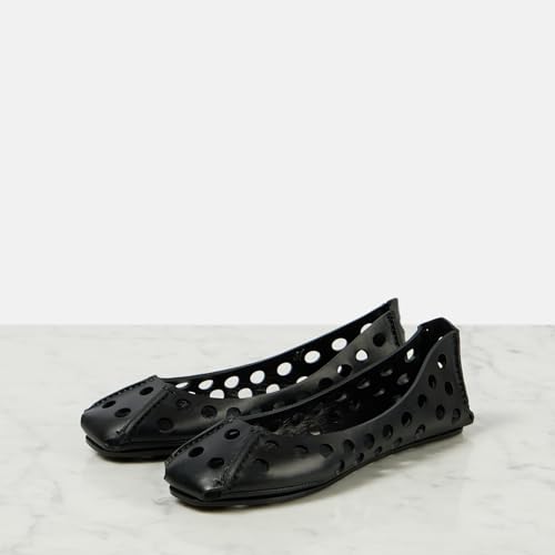 Women's Hollow-Out Leather Ballet Flats - Square Toe Slip-On Fashion Comfortable Mesh Ballerina Shoes for Work, Casual, Daily Wear4