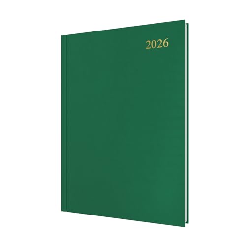 Formato A4 (297 x 210 mm) Collins - Essential - Agenda 2026 12 mesi, agenda giornaliera per pagina, copertina rigida A4 - verde (ESSA41.52-26)