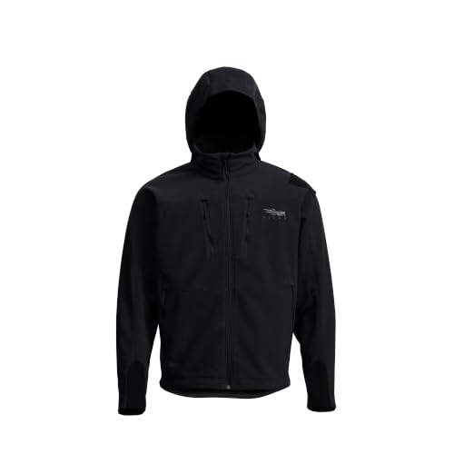 SITKA Stratus Jacket 100% Windproof Ultra-Quiet Removable Hood Safety Harness Port Micro-Grid Fleece Polartec Alpha Insulation Perfect for Mid to Late-Season Hunting - Black - X-Large
