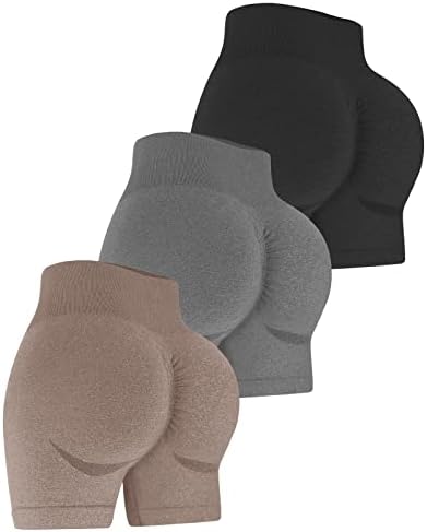 TDIFFUN Womens Workout Shorts Yoga Sets 3 Piece Seamless High Waist Scrunch Smile Booty Gym Running Biker Shorts Butt Lifting