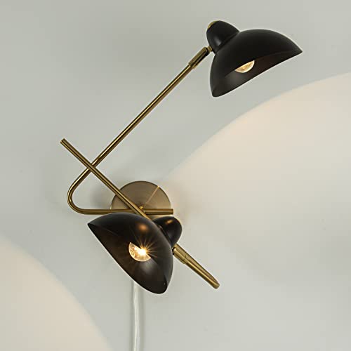 Image of 2-Light Plug in Wall Sconces, Black and Gold Swing Arms Wall Lamp for Living Room Bedroom Bedside Wall Light with Plug Cord
