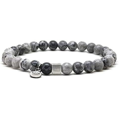 Nato Cuff - 925 Sterling Silver Bracelet - Jasper Gemstones Beads - Handmade in France-Mens and Womens Jewelry (Medium 17cm) Cover