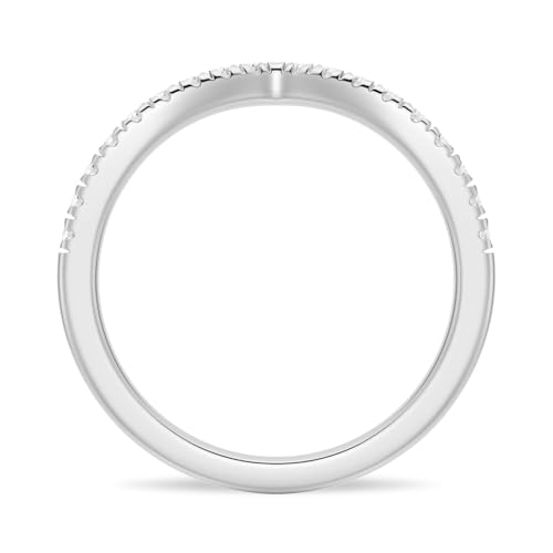 MSBLUE Curved V Moissanite Wedding Band Ring with 14K White Gold Vermeil, Rhodium Finish2