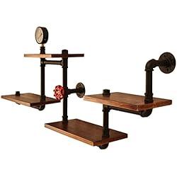 Langria Estanteria Metalica GOGUANG MYANYAN- Estante de Pared Industrial Organizador de Almacenamiento de Tubos de Hierro Rústico con Estantes de Madera Estante Flotante Decorativo para Sala de Estar, Dormitorio y Cocina