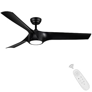 CJOY Ceiling Fan with Light, 56 Inch Modern Dimmable Ceiling Fan with 3 Reversible Blades, Remote Controls, for Indoor/Outdoor Patio Living Room Bedroom, Black