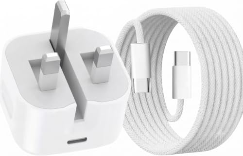 35W USB-C Fast Charger Adapter with Type-C Charging Cable PD Fast Charging Wall Charger UK 3-Pin Plug Compatible with iPhone 16 16 Plus 16 Pro 16 Pro Max 15 Series iPad and USB-C Devices