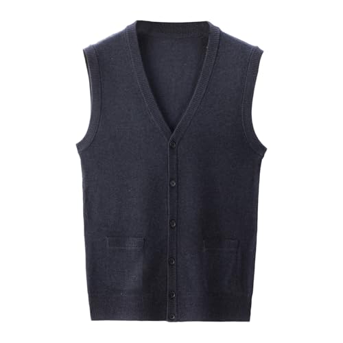 Chaleco de punto para hombre, mezcla de lana gruesa, suéter sin mangas, cárdigan con botones, cuello en V, chaleco de negocios, suéter de punto, otoño e invierno, chaleco de lana, monocolor, suéter