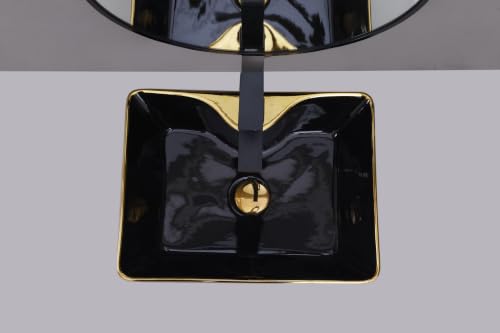 Image of HARDSTONE Black & Gold Ceramic Wash Basin 19x15x5 Inches