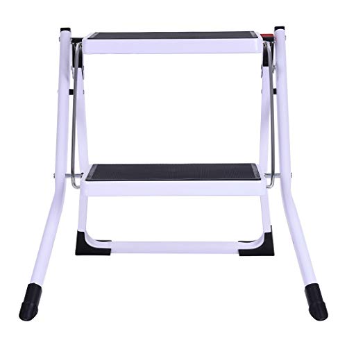 Naiflowers 2 Step Ladder Folding Step Stool Stepladders Metal Stool Ladder Lightweight Heavy Duty Multi Purpose Portable Folding Home Ladder with Anti-Slip Platform (White)