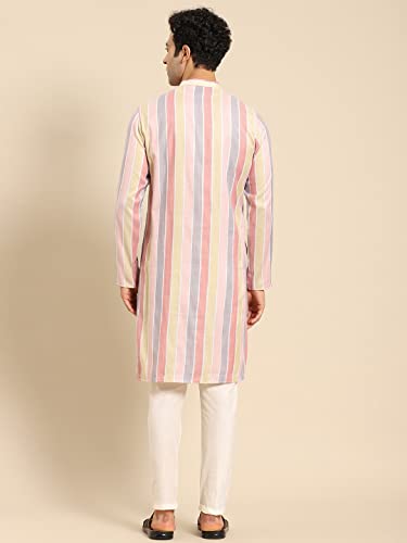 Image of Men's Navy Blue Cotton Festive Wear Regular Fit Woven Design Kurta | Indian Wedding Wear Kurta | Festive Ethnic Kurta