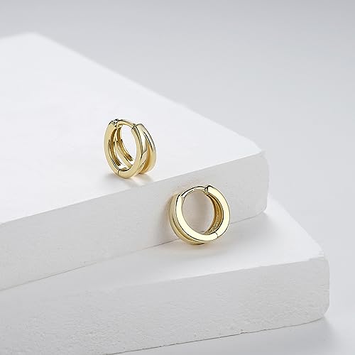 DAILY VIBES Small Gold Huggie Hoop Earrings for Women 14K Real Gold Plated Dainty Sterling Silver Post Split Mini Hoops Double Chain Drop Dangle Earrings for Women 6