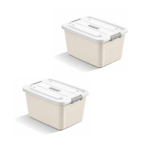 Image of HoopVool Multipurpose Plastic Storage Container Box - Sturdy and Versatile Home Organizer, Available in Multiple Size. (CREAM, MEDIUM - 12 X 8.5 X 7 INCH, PACK OF - 2)