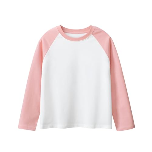 Girls Cotton T-Shirts Kids Color Block Soft Raglan Top Boys Crewneck Basic Long Sleeve Tees for 5-16 Years