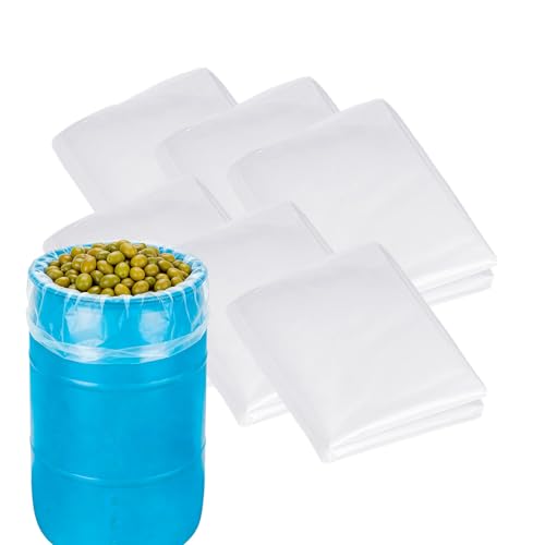 6Pack 55 Gallon Drum Liners Large Clear Plastic Drum Liner Storage - Heavy Duty Double Layer Thickness 5.5Mil
