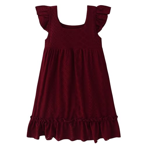 Toddler Baby Girls Dress Summer Ruffle Sleeve Casual Lace Dresses Kids Beach Boho Sundress (Wine Red 18-24 Months)