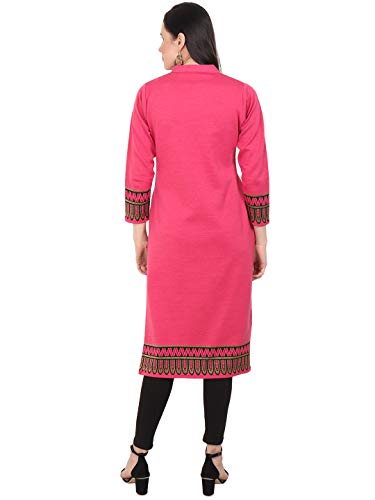 Image of Rosary Women's Winter Wear Jacquard Woolen Straight Kurti with 2 Side Pockets,Pink,M