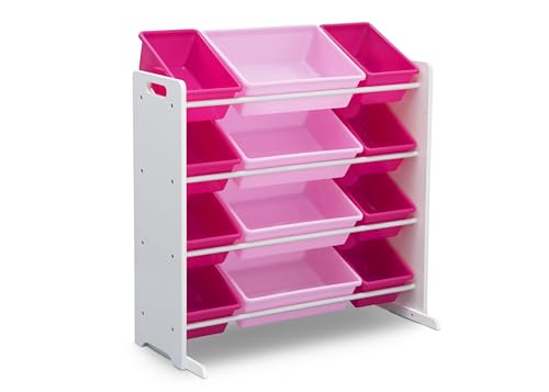 Delta Children Kids Toy Storage Organizer with 12 Plastic Bins - Greenguard Gold Certified, White/Pink