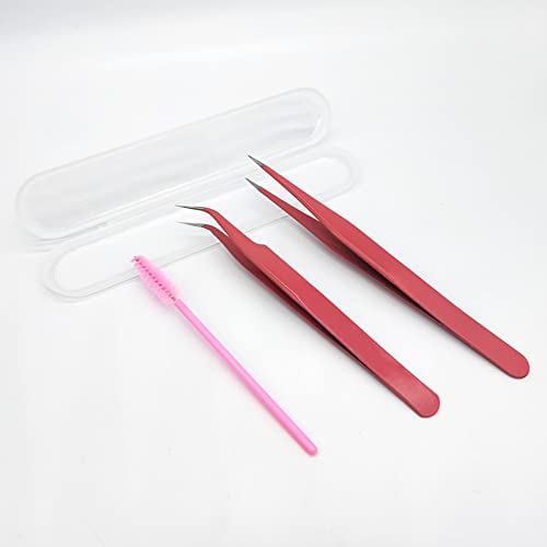 Stainless Steel Eyelash Extension Tweezers Straight and Curved Tip Eyelash Tweezers for Eyelash Extension Applications with Eyelash Brush