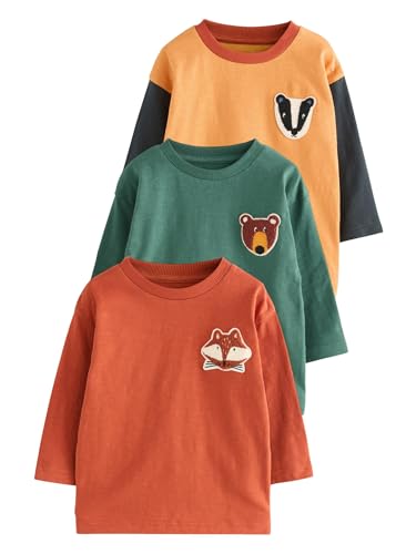 NEXT Jungen Langarmshirts mit Applikation 3er-Pack Ochre Yellow Woodland 62-68