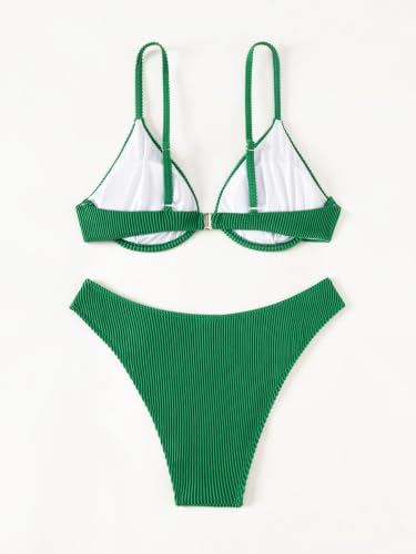 Image of Fanuerg Women Underwire Triangle Bikini Spaghetti Strap Push Up Swimsuit Cheeky Two Piece Bathing Suit