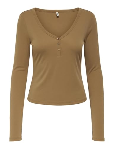 ONLY Onlfree Life L/S Placket Rib Top Jrs, Coco Tostado, M Mujer, Coco Tostado., M