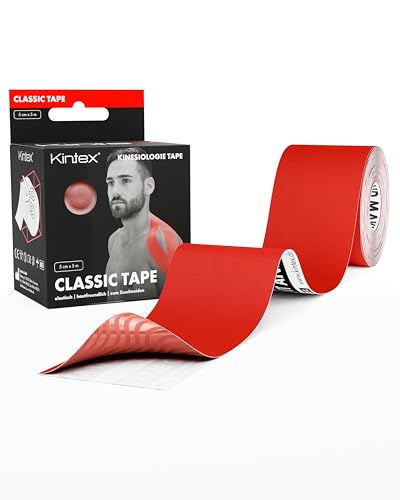 Kintex Kinesiology Tape Classic - Cinta Kinesiológica Autoadhesiva, Elástica, Impermeable e Hipoalergénica - Esparadrapo Deportivo para Uso en Lesiones Deportivas - Rojo - 5 cm x 5 m