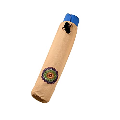 Image of Yoga Mat Cover Bag | Cotton Exercise Fitness Durable | Mat Carry Bag Cover Only with Strong Shoulder Straps | Yoga Mat Bag for Men & Women (Beige & Blue, L 74 X W 25 Cm)