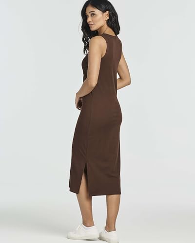 Image of Real Essentials 3 Pack: Women's Ribbed Knit Sleeveless Crew Neck Tank Casual Midi Shift Dress with Slit