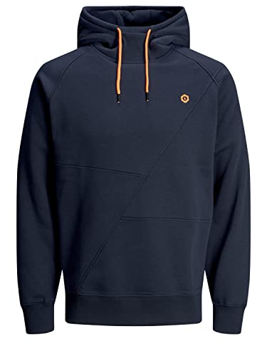 Jack & Jones Herren Jcopinn Sweat Hood Noos Hoodie, Navy Blazer/Detail Shocking Orange, S – Ansicht 1