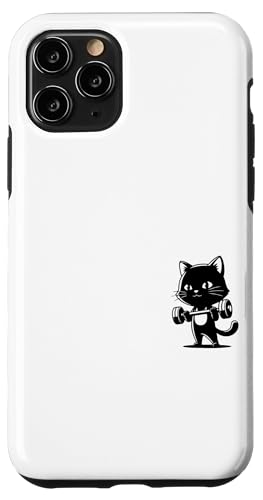ワークアウト 黒猫 ポケットプリント ジム トレーニング フィットネス エクササイズ スマホケース iPhone 11 Pro 用