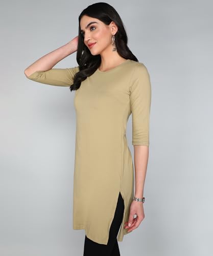 Image of FLEXIMAA Women's Cotton Plain Round Neck 3 /4 Sleeve Long Top