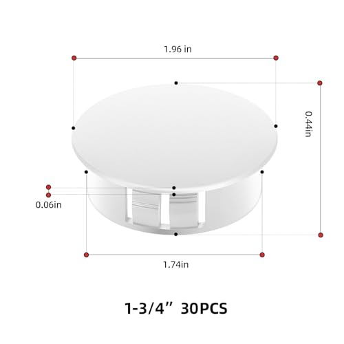 Image of 30PCS 1-3 /4 inch White Plastic Plugs Hole, Round PA66 Plug Furniture Hole Decorative Cover