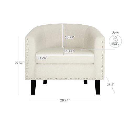Image of BELLEZE Accent Barrel Chairs Set of 2, Modern Tub Club Chairs Upholstered Armchairs for Living Room, Accent Chairs with Silver Nail Head Trim Black Legs - Kyara (White /Polyester)
