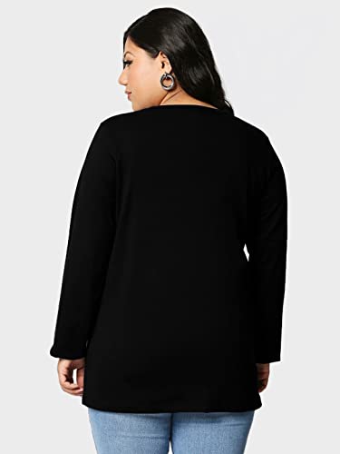 Image of Bewakoof Women's Solid 100% Cotton Plus Size T-Shirt - Slim Fit, Round Neck, Full Sleeves