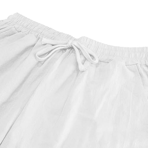 Mens Linen Pants Drawstring Baggy Casual Summer Trousers Straight-Legs Elastic Waist Beach Pants with Pockets 20254