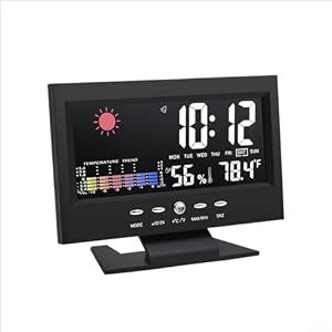 Voice Controlled LED Weather Clock with Multifunctional Display Showing For Time Temperature Humidity Date and Alarm for Home and Office (black)