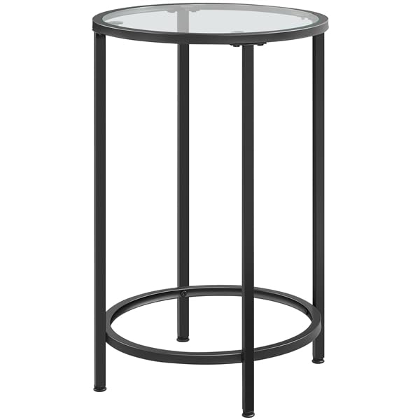 Yaheetech Table d'appoint Ronde Bout de canapé Dessus en Verre Trempé Diamètre 40,5 cm Cadre en...