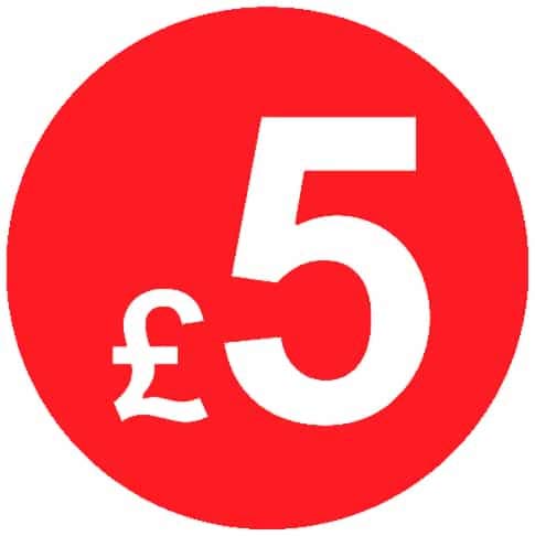 £ Red Price Stickers - 45mm, £5, 500 — image 1